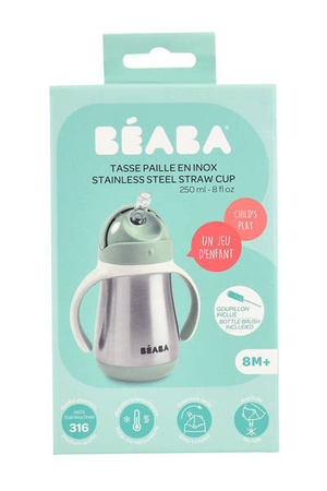 Beaba Bidon niekapek ze słomką termiczny 250 ml Sage green