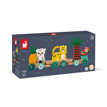 Pociąg z klockami i zwierzątkami do ciągnięcia Tropik 12m+, Janod