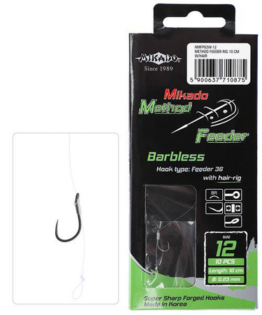 HACZYK BEZ ZADZIORU DO METODY 10 cm Z WŁOSEM – haczyk: 18 / żyłka: 0.18 mm MIKADO HMFP02W-18