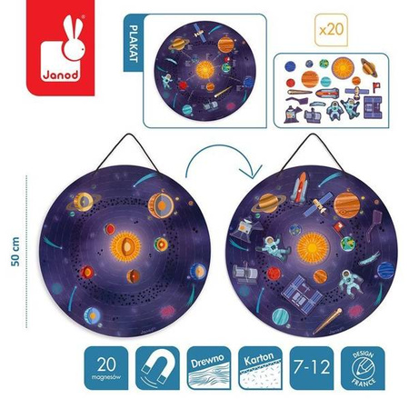 Układanka drewniana magnetyczna z 20 magnesami Układ słoneczny, Janod
