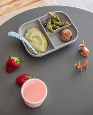 Beaba Komplet naczyń z silikonu trójdzielny talerz z przyssawką + łyżeczka grey