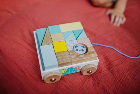 Wózek drewniany z klockami do ciągnięcia Pure, Janod