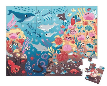Świecące puzzle z mini-lampką UV Ocean 24 elementy 3+, Janod
