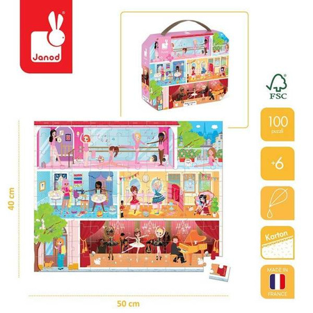 Puzzle w walizce Akademia tańca 100 elementów 6+ Made in France, Janod