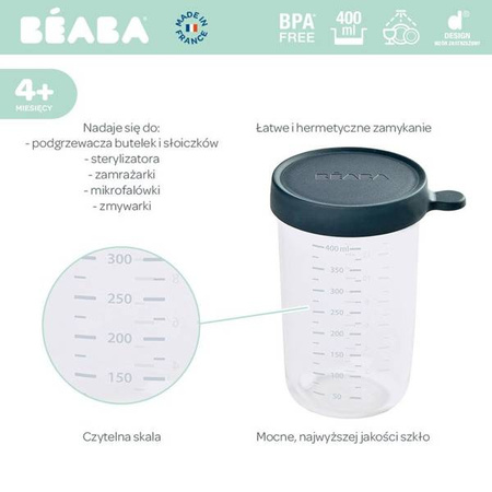 Beaba Pojemnik słoiczek szklany z hermetycznym zamknięciem 400 ml dark blue