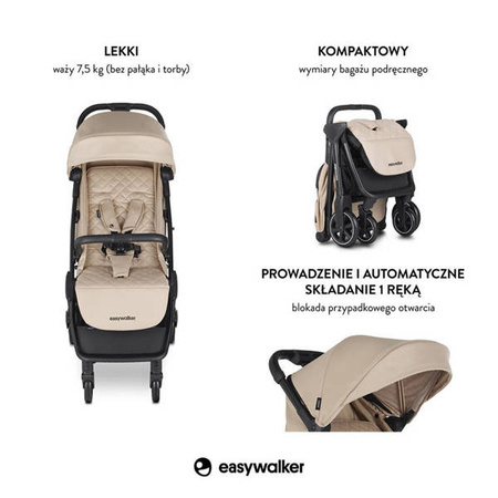 Easywalker Jackey Kompaktowy, samoskładający się wózek spacerowy z torbą transportową Sand Taupe