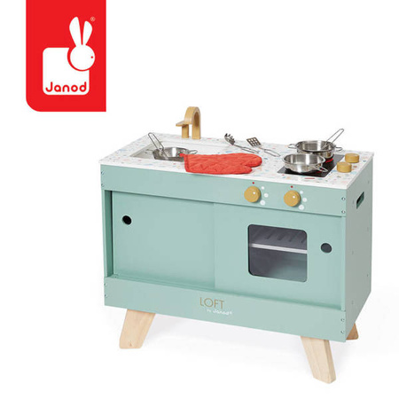 Drewniana kuchnia Loft z dźwiękiem i 8 akcesoriami 3+, Janod
