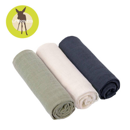 Lassig Muślinowy otulacz-kocyk 85x85cm Zestaw 3 szt. olive/milky/navy