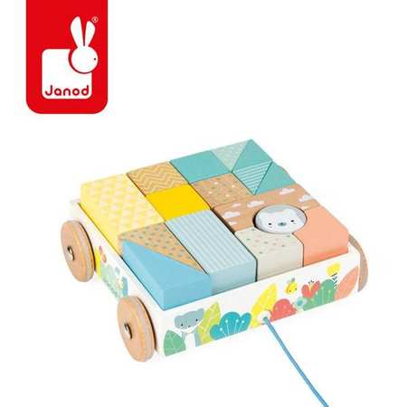 Wózek drewniany z klockami do ciągnięcia Pure, Janod