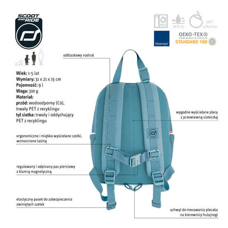 SCOOTANDRIDE Plecak na hulajnogę dla dzieci 1-5 lat, 9l, Steel