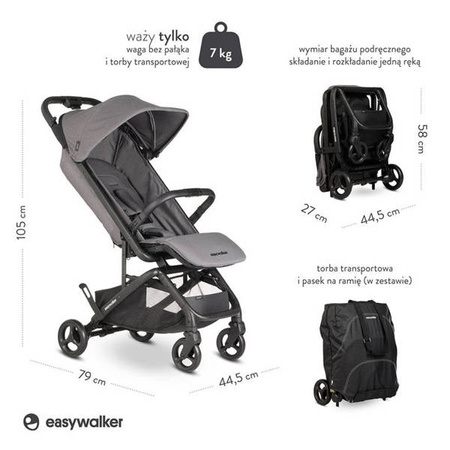 Easywalker Miley² Kompaktowy wózek spacerowy z torbą transportową Marble Grey