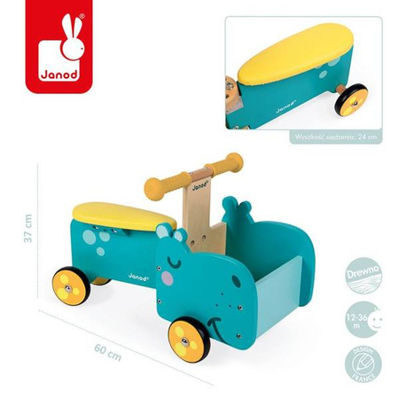 Drewniany jeździk ze skrzynią Hipopotam, Janod