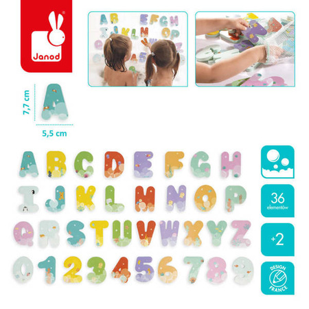 Literki i cyferki do kąpieli 36 elementów 2+, Janod