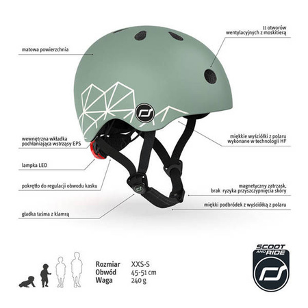 SCOOTANDRIDE Kask XXS-S dla dzieci 1-5 lat Green Lines