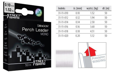 Żyłka  Street Fishing PERCH Leader 50 m 0.14 mm/2.50 kg przeźroczysta    DRAGON PDF-31-11-014