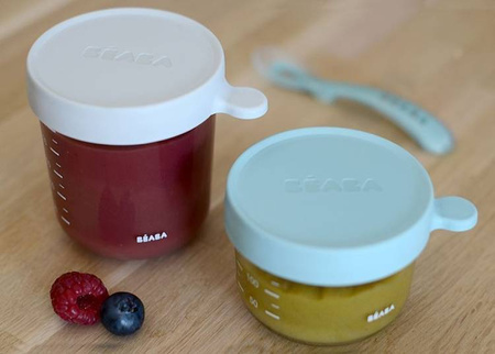 BEABA Zestaw pojemników słoiczków szklanych z hermetycznym zamknięciem 150 + 250 ml airy green i light mist