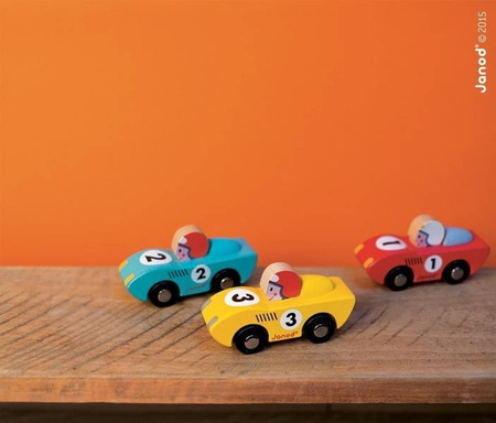 Laweta drewniana duża z 4 samochodzikami, Janod