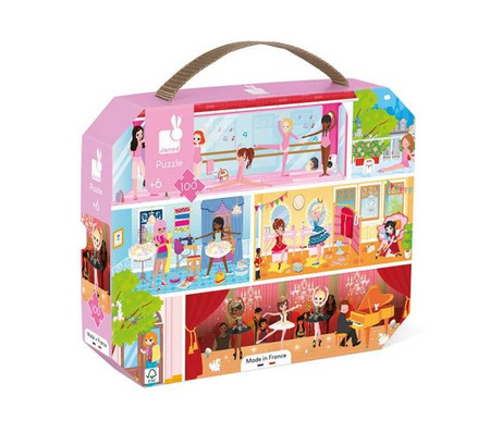 Puzzle w walizce Akademia tańca 100 elementów 6+ Made in France, Janod