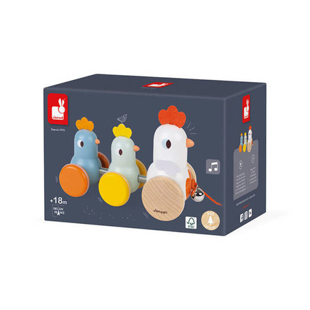 Drewniana kurka z kurczętami do ciągnięcia 18 m+, Janod