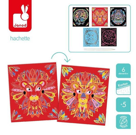 Zestaw kreatywny Do zdrapywania Zwierzęce mandale 7+, Janod