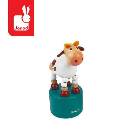 Drewniane tańczące zwierzątka Krówka + Osiołek Pocket 3+, opakowanie zbiorcze 10 sztuk (2 rodzaje), Janod