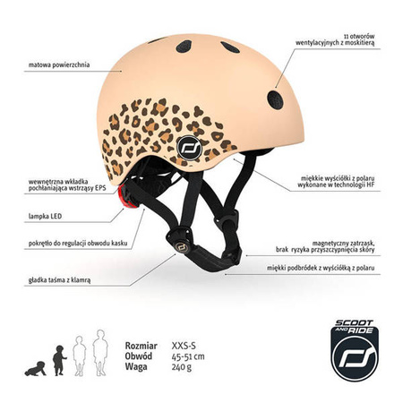 SCOOTANDRIDE Kask XXS-S dla dzieci 1-5 lat Leopard