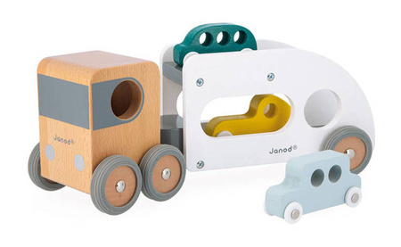 Laweta z 3 pojazdami drewniana Bolid 2+, Janod