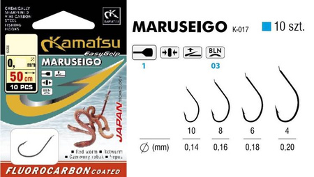 PRZYPON 50cm KAMATSU HACZYKI MARUSEIGO ROBAK CZERWONY ROZMIAR 10 / ŻYŁKA 0.14 BLNŁ  543110310