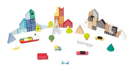 Drewniane klocki z puzzlami Kubix Miasto 60 elementów 3+, Janod