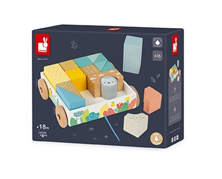 Wózek drewniany z klockami do ciągnięcia Pure, Janod