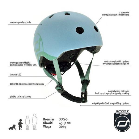 SCOOTANDRIDE Kask XXS-S dla dzieci 1-5 lat Steel