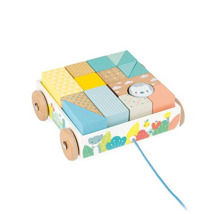 Wózek drewniany z klockami do ciągnięcia Pure, Janod