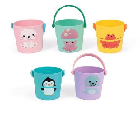 Zestaw wiaderek do kąpieli Zwierzątka 5 elementów 10 m+, Janod