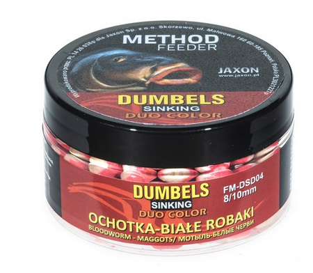 DUMBELS DUO COLOR SINKING METHOD FEEDER 8/10MM OCHOTKA/BIAŁE ROBAKI 50G JAXON FM-DSD04