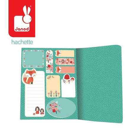 Zestaw 9 rodzajów samoprzylepnych karteczek w notesie Lisek + Jednorożec 7+, opakowanie zbiorcze 12 sztuk (6 szt. + 6 szt.), Janod