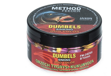 DUMBELS DUO COLOR SINKING METHOD FEEDER 8/10MM ORZECH TYGRYSI/KUKURYDZA 50G JAXON FM-DSD05