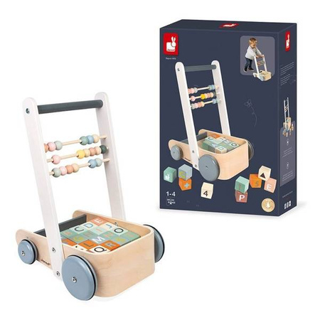 Wózek pchacz drewniany z 20 klockami Sweet Cocoon, Janod