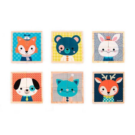 Klocki drewniane Puzzle 6w1 Las, Janod