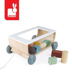 Wózek do ciągnięcia  drewniany z 17 klockami Sweet Cocoon, Janod