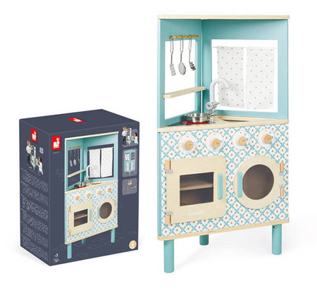 Trójstronna drewniana kuchnia narożna Trio z 5 akcesoriami 3+, Janod