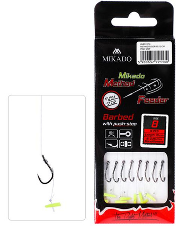 HACZYK DO METODY 10 cm PUSH STOP - haczyk z zadziorem: 4 / żyłka: 0.28 mm - op.8szt MIKADO HMFB12P-4