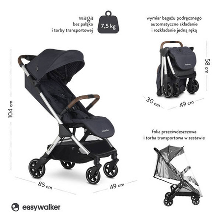Easywalker Jackey Special Edition Kompaktowy, samoskładający się wózek spacerowy z torbą transportową Platinum