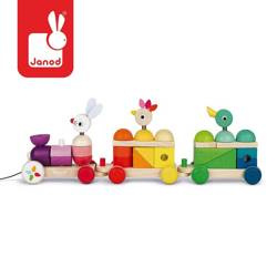 Pociąg z klockami i zwierzątkami do ciągnięcia, JANOD
