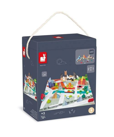 Drewniane klocki z puzzlami Kubix Miasto 60 elementów 3+, Janod