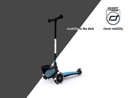 SCOOTANDRIDE Highwaykick 2 Lifestyle Hulajnoga trójkołowa balansowa ze schowkiem, świecącymi kółkami i odblaskową kierownicą 2+ Reflective Steel