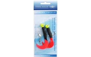 ZESTAW MORSKI - PILK TWIST JIGHEAD RIG 7.5 cm - 2x6 g (BLACK/RED) MIKADO LS-A007-2X6Y-04
