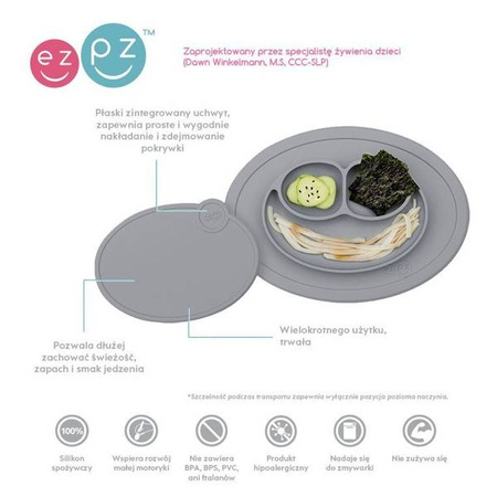 EZPZ Silikonowa pokrywka do małego talerzyka Mini Mat szara