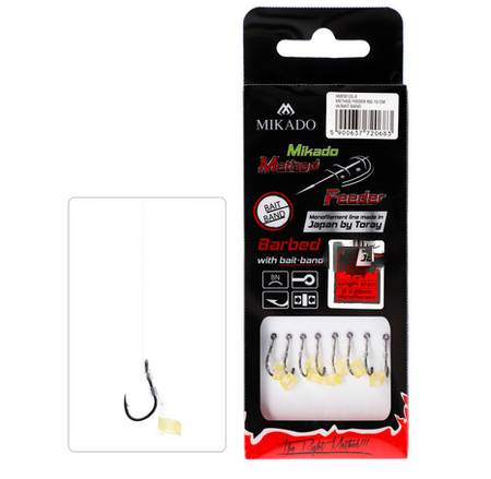 HACZYK DO METODY 10 cm Z GUMKĄ - haczyk z zadziorem: 4 / żyłka: 0.28 mm - op.8szt MIKADO HMFB12G-4