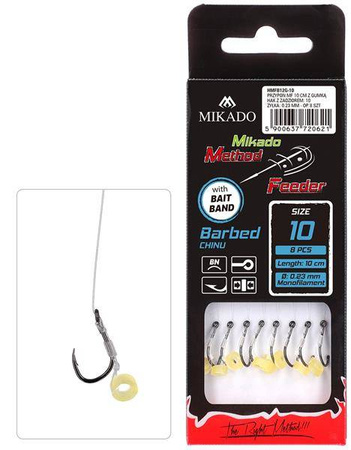 HACZYK DO METODY 10 cm Z GUMKĄ - haczyk z zadziorem: 6 / żyłka: 0.28 mm - op.8szt MIKADO HMFB12G-6