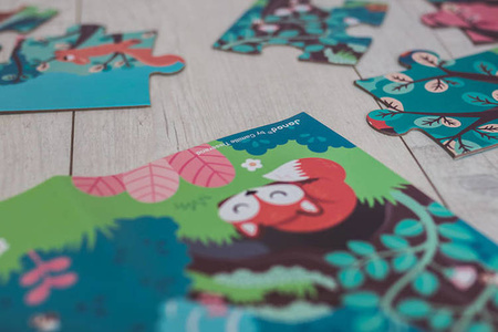 Świecące puzzle z mini-lampką UV Las 24 elementy 3+, Janod